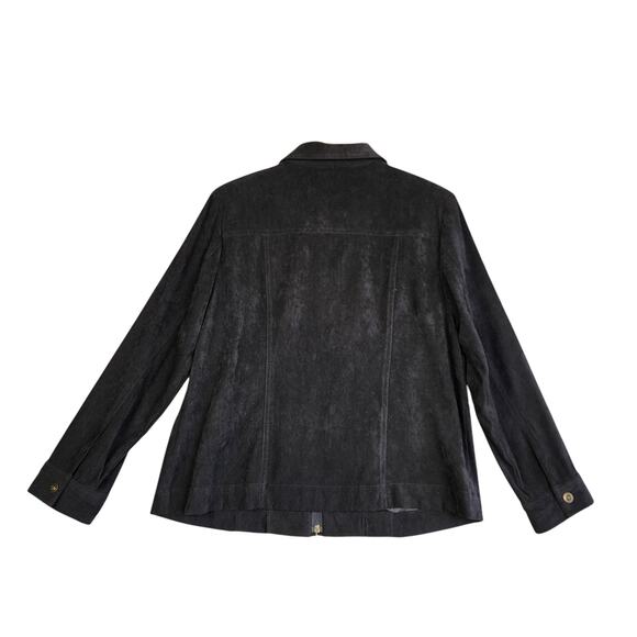 Allison Daley Womens Vintage Faux Suede Jacket Petite Size 12P Black Ribbed Zip - Picture 6 of 11